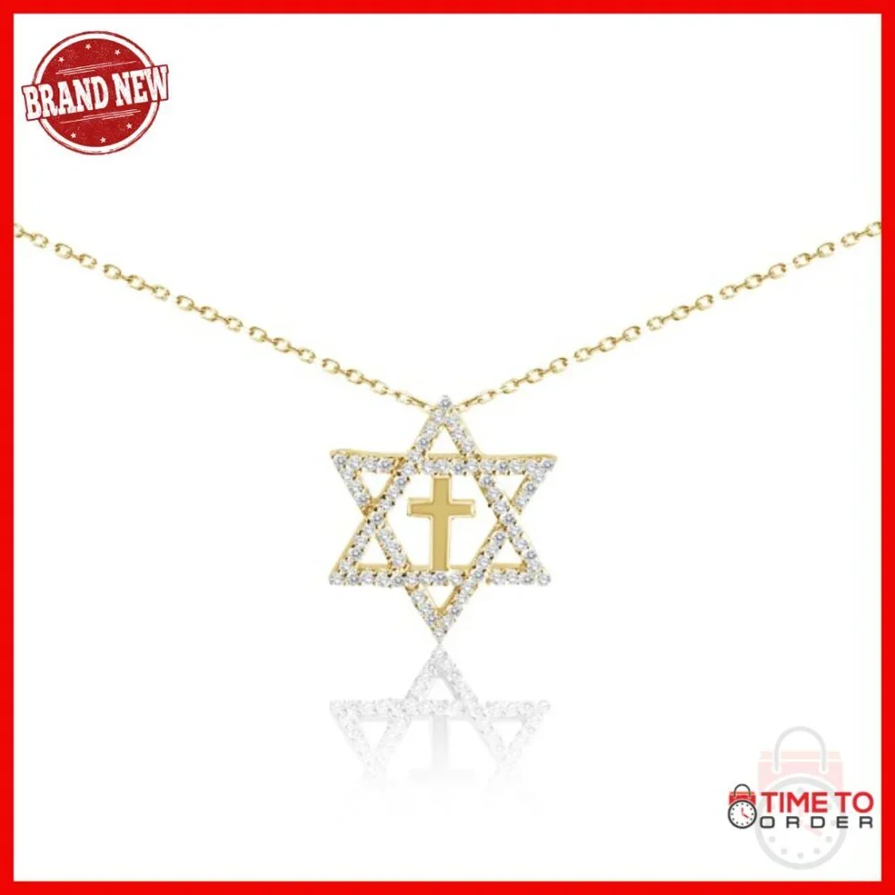 Sterling Silver Star of David Cross Pendant Necklace 16 Inch Chain
